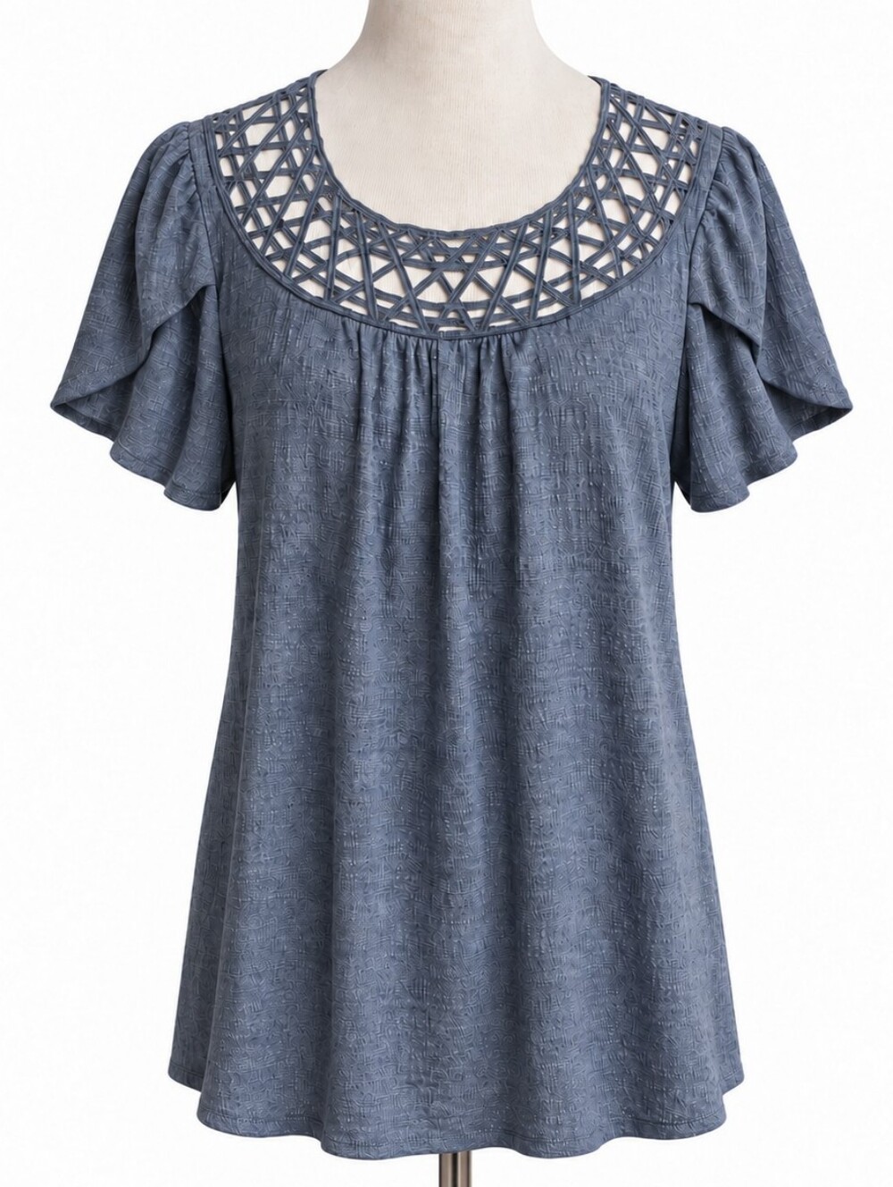Cable & Gauge Lattice Neckline Top in Blue Size Medium NWT